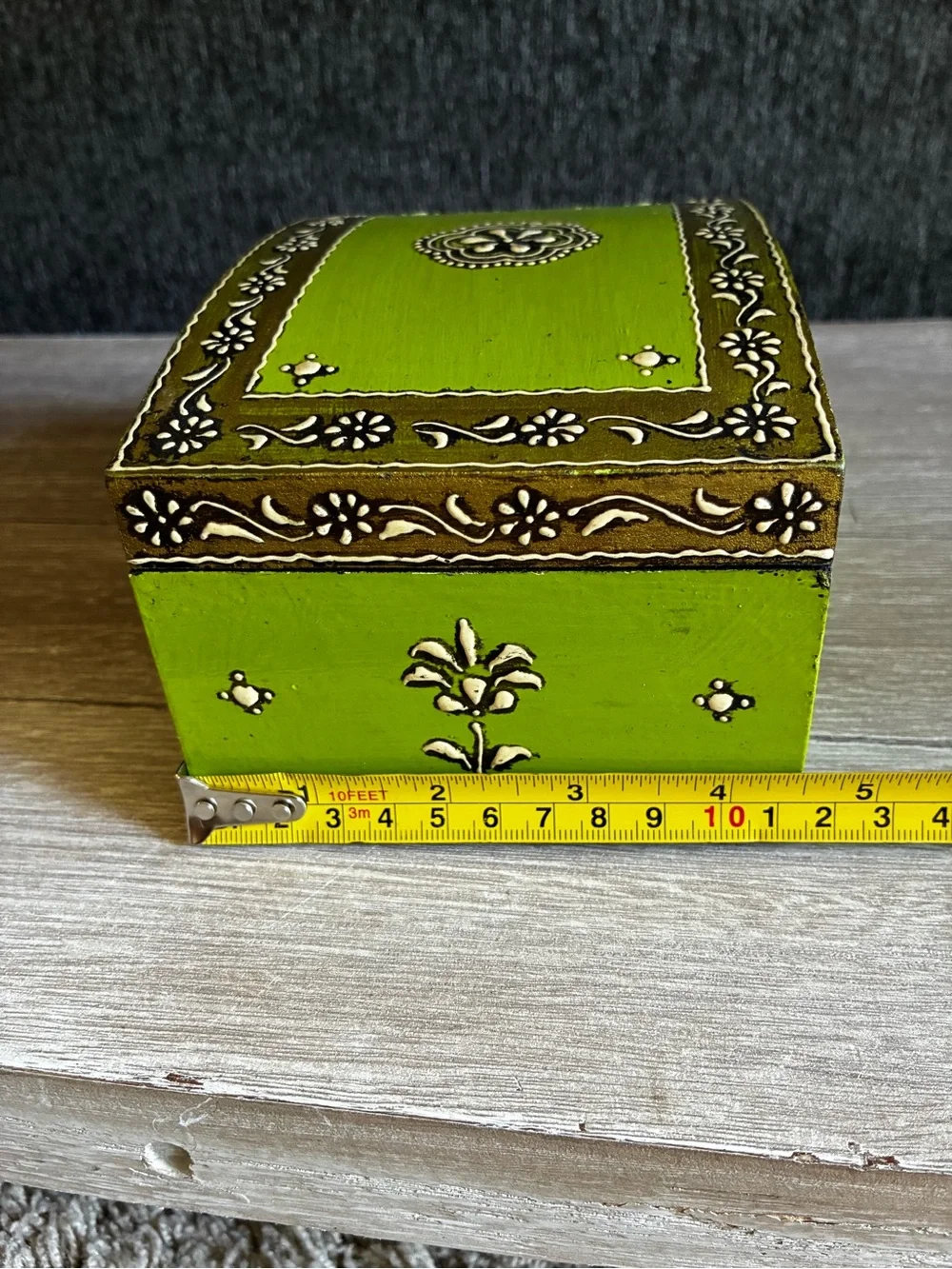 Hand-Painted Wooden Lime Green Decorative Boho Artisan Jewelry Box